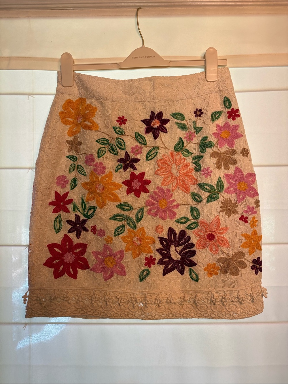 Maeve Cream Lace Skirt with Multicolor Floral Embroidery